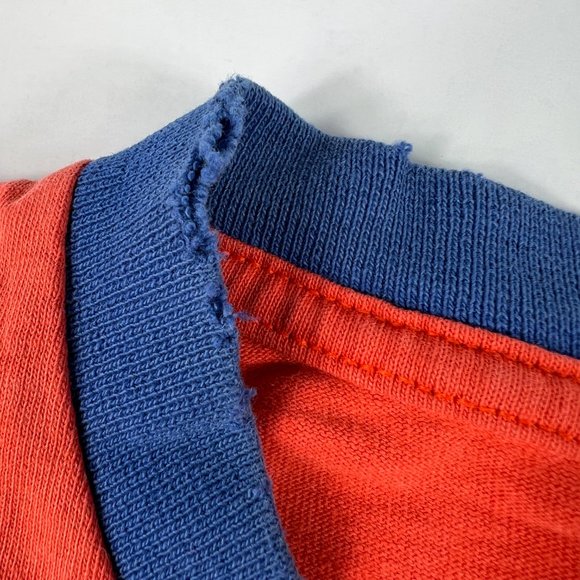 VTG Nike New York Met Center Swoosh Ringer Shirt Extra Large Orange Thrashed Tee - Picture 4 of 16